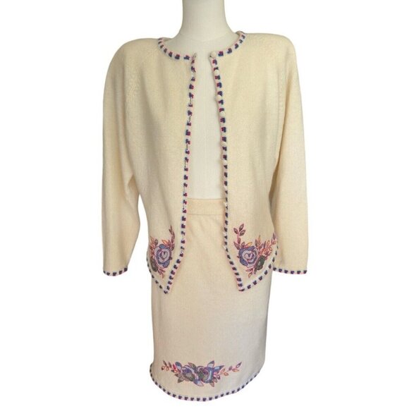 Vintage Honeybee 70% Lambswool Angora Blend Cardigan and Skirt Set Women's S - Picture 8 of 16